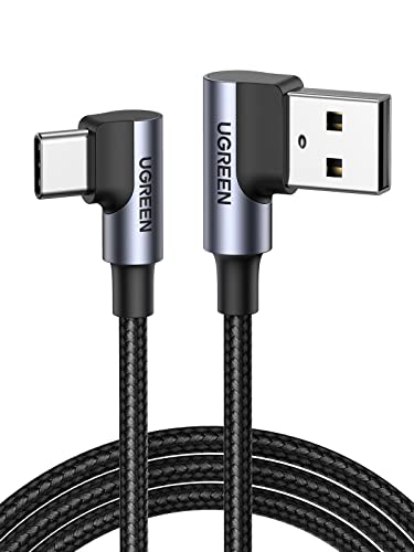 UGREEN USB C Ladekabel Winkel USB C Kabel gewinkelt Nylon USB auf USB C Kabel kompatibel mit Galaxy S24/S24+/S23/S22/A73/A53 P30 Lite Redmi 10 iPhone 15/15 Pro/15 Pro Max(2M) von UGREEN