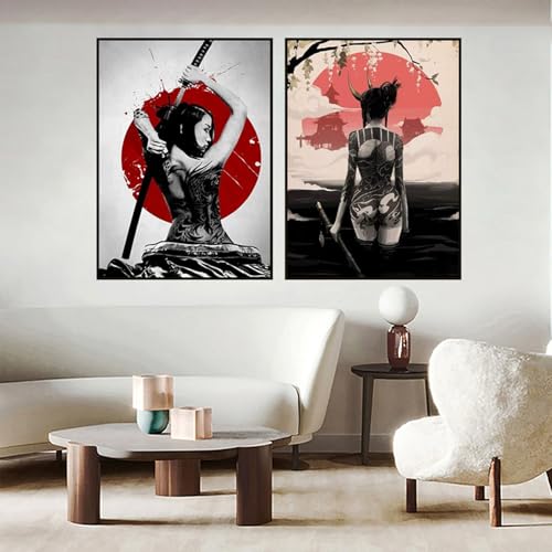 UGZDEA Japanese Samurai Leinwand Bilder, Japanese Bushido Art Portrait Poster Modern Wohnzimmer Schlafzimmer Dekoration Poster Malerei-No Framed (No Framed-4, 2 * 20x30cm) von UGZDEA