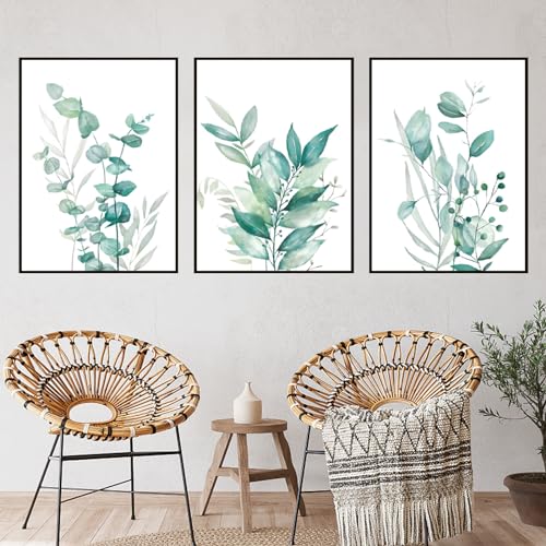 UGZDEA Leinwand Poster 3er Set, Moderne Triptychon Aquarellgrünpflanzen Plakate Druckmalerei Pflanzenblätter Wohnzimmer Schlafzimmer Deko Bild-Ohne Rahmen(F,3x30x40cm) von UGZDEA