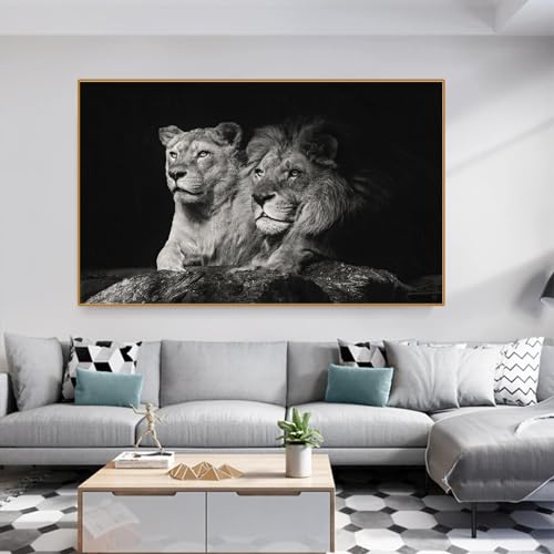 UGZDEA Löwe Leinwand Bilder, Schwarz Weiß Löwe und Löwin Poster Gemälde Tierbilder Modernes Wohnzimmer Schlafzimmer Home Decor - Ohne Rahmen (No Framed-3, 30x60cm) von UGZDEA