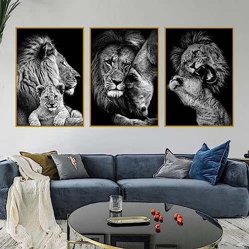 UGZDEA Löwe Leinwand Bilder, Schwarz Weiß Löwe und Löwin Poster Gemälde Tierbilder Modernes Wohnzimmer Schlafzimmer Home Decor - Ohne Rahmen (No Framed-4, 3 * 30x40cm) von UGZDEA