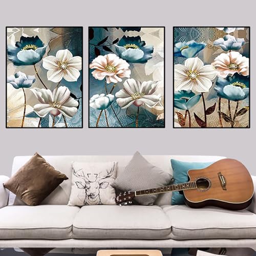 UGZDEA Nordic Blumen Leinwand Poster, Moderne Abstrakte blumenbild Pflanze Kunstposter 3er Set Wanddeko Bilder Set für Wohnzimmer Schlafzimmer-Ohne Rahmen (3x40x60cm, B) von UGZDEA