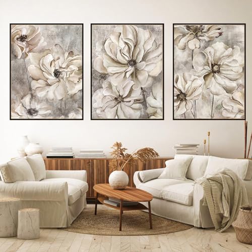 UGZDEA Nordic Blumen Leinwand Poster, Moderne Abstrakte blumenbild Pflanze Kunstposter 3er Set Wanddeko Bilder Set für Wohnzimmer Schlafzimmer-Ohne Rahmen (3x60x90cm, A) von UGZDEA