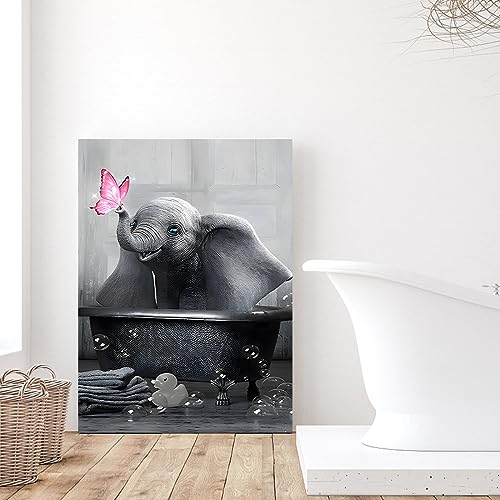 UGZDEA Tier in der Badewanne Leinwand Bilder, Schwarz Weiß Bär Elefant Kuh Alpaka Badezimmer Poster Home Decor-ohne Rahmen (A-1, 30x40cm) von UGZDEA