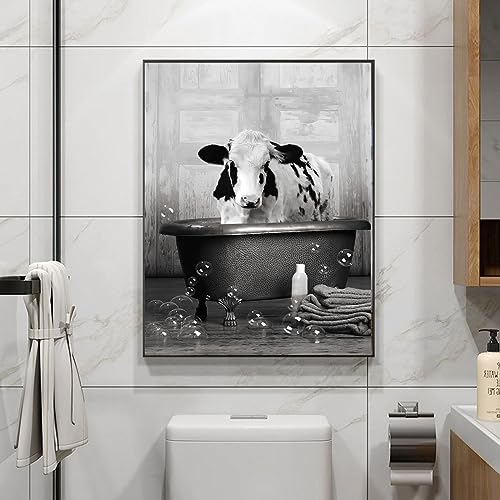 UGZDEA Tier in der Badewanne Leinwand Bilder, Schwarz Weiß Bär Elefant Kuh Alpaka Badezimmer Poster Home Decor-ohne Rahmen (C, 40x60cm) von UGZDEA