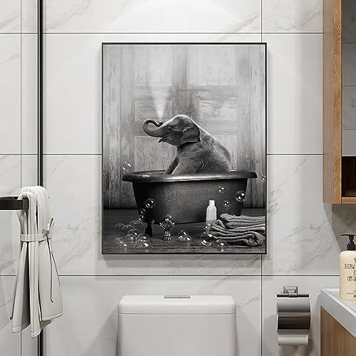 UGZDEA Tier in der Badewanne Leinwand Bilder, Schwarz Weiß Bär Elefant Kuh Alpaka Badezimmer Poster Home Decor-ohne Rahmen (D, 40x60cm) von UGZDEA