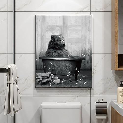 UGZDEA Tier in der Badewanne Leinwand Bilder, Schwarz Weiß Bär Elefant Kuh Alpaka Badezimmer Poster Home Decor-ohne Rahmen (A, 30x40cm) von UGZDEA