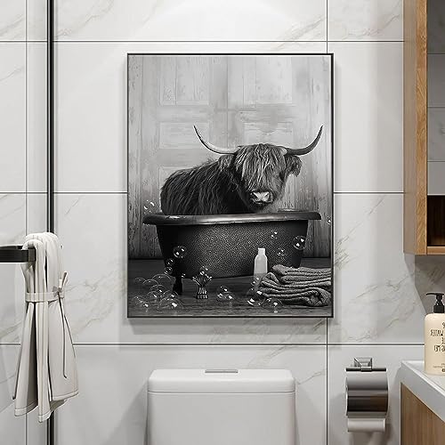 UGZDEA Tier in der Badewanne Leinwand Bilder, Schwarz Weiß Bär Elefant Kuh Alpaka Badezimmer Poster Home Decor-ohne Rahmen (B, 30x40cm) von UGZDEA