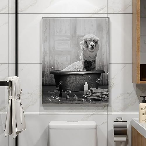 UGZDEA Tier in der Badewanne Leinwand Bilder, Schwarz Weiß Bär Elefant Kuh Alpaka Badezimmer Poster Home Decor-ohne Rahmen (E, 30x40cm) von UGZDEA