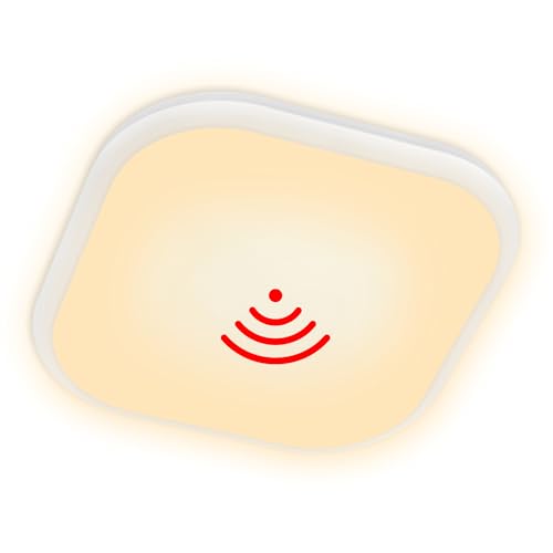 UISEBRT 24W LED Deckenleuchte Warmweiß Radar Sensor mit Bewegungsmelder - Moderne Deckenlampe Ultraslim LED Panel Küche Wohnzimmer Schlafzimmer Wandlampe (mit Bewegungsmelder, 24W Warmweiß) von UISEBRT