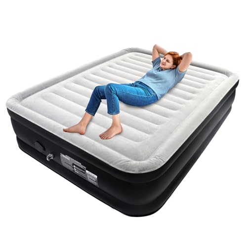 UISEBRT Luftbett für 2 Personen Aufblasbare Matratze Luftmatratze mit Elektrischer Pumpe Selbstaufblasend Luftbetten max 300kg für Camping & Gästebett -195 x 152 x 46 cm von UISEBRT