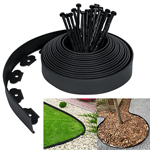 UISEBRT Rasenkante Kunstoff 50m - Flexible Lawn Edging mit Erdanker Plastic Beeteinfassung Gartenzaun Beetumrandung Rasenbegrenzung Lawn Border Garten Dekorativ, Schwarz von UISEBRT