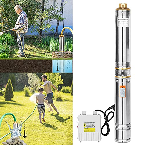 UISEBRT Tiefbrunnenpumpe Edelstahl Brunnenpumpen 0.37kW/0.5hp bis 4.000 l/h Fördermenge Tauchpumpe 370W Sandverträglich Tauchdruckpumpe von UISEBRT