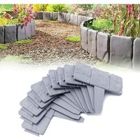 Uisebrt - 30Pcs Rasenkante Kunstoff 7.5m Beeteinfassung Steinoptik Palisade Beetumrandung Maehkante Gartenzaun fuer Garten Border Blumenbeet, LxH von UISEBRT