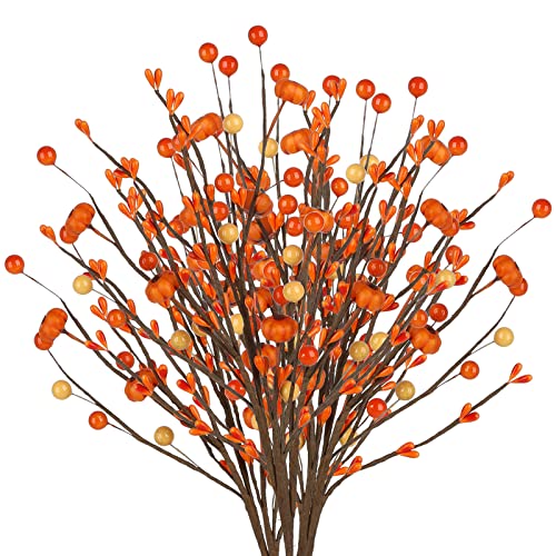 UIYIHIF 8 Stück künstliche Beeren Kürbisstiele Herbst gefälschte orange Kürbisstiele Beeren Plektren künstliche Beeren Zweige künstliche Stechpalmenbeeren für Thanksgiving Ernte Weihnachtsdekoration von UIYIHIF