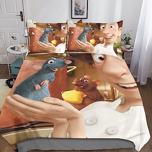 Ratatouille Kuschelige Bettbezüge Mit Cartoon-Animation 3D-Druck 3-teilige Bettwäschesets Aus Mikrofaser Mit Verstecktem Reißverschluss Und Pillowcases Für Eine Angenehme Nachtruhe Double（200x200cm） von UKALOU