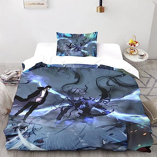 Solo Leveling 3-teiliges Bettwäscheset Aus Mikrofaser Mit Manga und Anime 3D-Print Für Ein Modernes Und Stilvolles Schlafzimmer Versteckter Reißverschluss Und Pillowcases Inklusive Single（135x200cm） von UKALOU