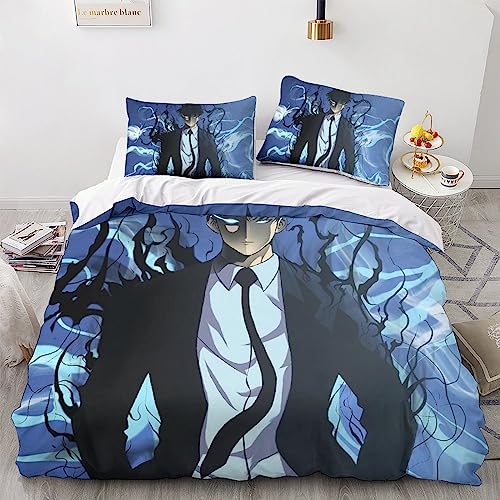 Solo Leveling Modernes 3-teiliges Bettwäsche-Set Mit 3D-Druck Und Verstecktem Reißverschluss, Mikrofaser- Manga und Anime Bettwäsche Mit Kissenbezügen Für Einen Erholsamen Schlaf King（220x240cm） von UKALOU