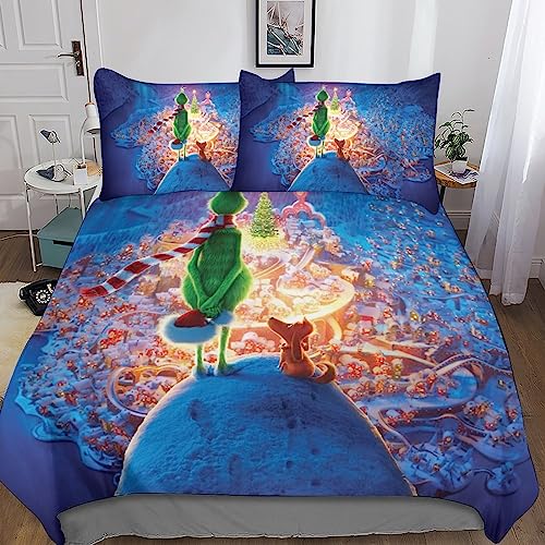 The-Grinch Modernes 3-teiliges Bettwäsche-Set Mit 3D-Druck Und Verstecktem Reißverschluss, Mikrofaser- Cartoon-Animation Bettwäsche Mit Kissenbezügen Für Einen Erholsamen Schlaf Double（200x200cm） von UKALOU