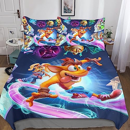 UKALOU Crash Bandicoot Spielfiguren Bettwäsche Bettdecken Set Weiche Angenehme Mikrofaser Kinder Erwachsene, 3D Druck Bettbezug Bettwäsche Set Double（200x200cm） von UKALOU