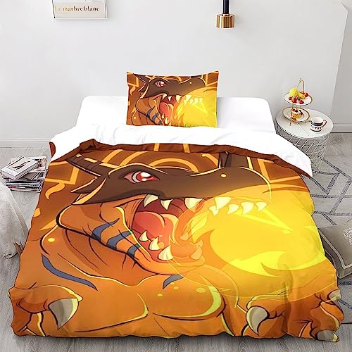 UKALOU Digimon Adventure Anime 3D Bettbezug Set Mit Kissenbezug, Bettwäsche Set, Modisch Bettbezüge Mikrofaser Bettbezug Mit Reißverschluss Single（135x200cm） von UKALOU