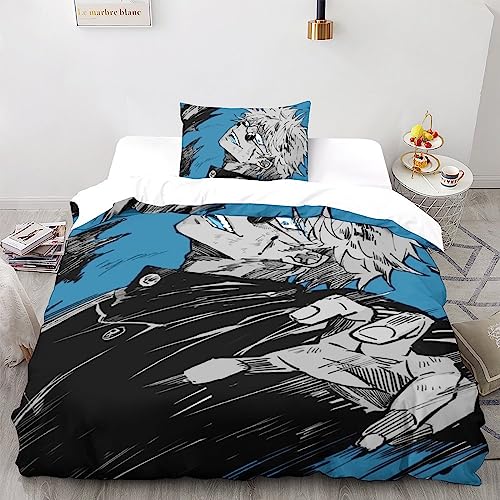 UKALOU Jujutsu Kaisen Gojo Satoru Bettwäsche 3D Print Bettbezug 3 Teilig Weiche Mikrofaser Kinder, Jungen, Mädchen Und Kissenbezug Haltbar Atmungsaktive Single（135x200cm） von UKALOU