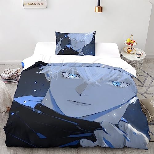 UKALOU Jujutsu Kaisen Hochwertiges Duvet Cover Set Aus Mikrofaser, Satoru Gojo 3-teilig - Quilt Cover Mit Verstecktem Reißverschluss Und Pillowcases Für Komfort Und Stil Single（135x200cm） von UKALOU