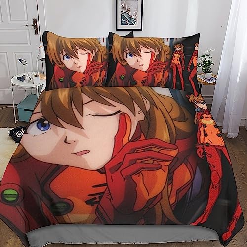 UKALOU Neon Genesis Evangelion Asuka Langley Soryu Bettwäsche Bettbezug Für 3D Microfaser Bettwäsche Set Kinder Erwachsene,Mit Reißverschluss Und Kissenbezug Double（200x200cm） von UKALOU