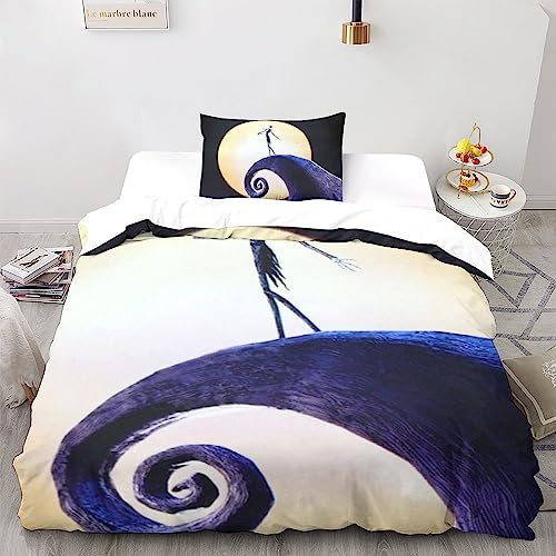 UKALOU Nightmare Before Christmas 3D-Druck Cartoon-Animation Bettwäsche Set Mit Reißverschluss, Superweiche Mikrofaser Bettbezug Und Kissenbezüge, Kinder Single（135x200cm） von UKALOU