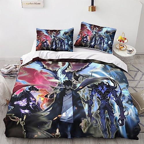 UKALOU Solo Leveling Hochwertige Bettwäsche Set 3-teilig - 3D-Druck Manga und Anime Bettbezug, Bettlaken Und Kissenbezüge Aus Mikrofaser Mit Verstecktem Reißverschluss King（220x240cm） von UKALOU