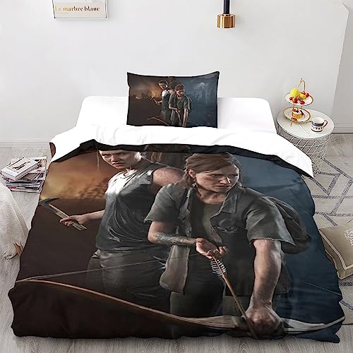 UKALOU The Last of Us Bettwäsche Set 3-teilig 3D-Druck Spiele Bettbezug, Kissenbezüge Und Bettlaken Mikrofaser Material Mit Verstecktem Reißverschluss Perfekt Für Jungen Und Mädch Single（135x200cm） von UKALOU