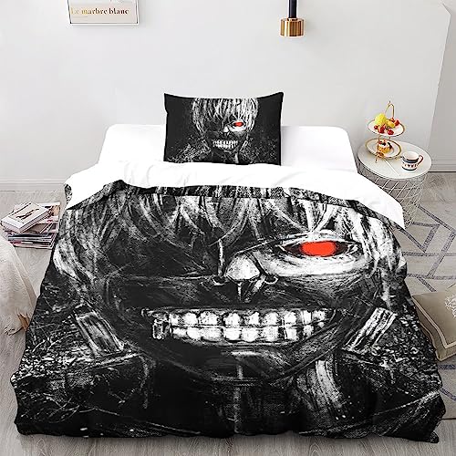 UKALOU Tokyo Ghoul Ken Kaneki Bettwäsche 3er Set Mit 3D Bettwäsche-Sets 3teilig Mikrofaser, Bettwäsche Kinder Mit Kissenbezug Für Erwachsene Teenager Kinder Single（135x200cm） von UKALOU