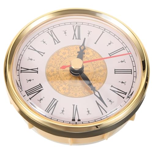 UKCOCO Mini-Uhreneinsatz:3. 14 Zoll (80 Mm) Runder Miniatur-Uhreneinsatz Mit Quarzwerk Goldfarbene Lünette Römische Ziffern Quarzuhr-Einsatz Für DIY-Uhr von UKCOCO