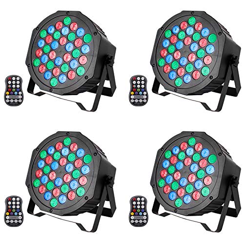 UKing 4PCS Wiederaufladbar LED Par Akku, RGB 36 LED Bühnenlicht DMX 7CH, Partylicht 7 Modi Lichteffekte mit Fernbedienung für DJ Disco Hochzeit Weihnachten Bühnenbeleuchtung von U`King