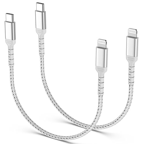 30cm USB C auf Lightning Kabel Kurz 2Pack, Geflochten Typ C Lightning Ladekabel PD Power Delivery Schnellladekabel Kompatibel für Apple iPhone 14 13 12 11 Mini Pro Max Xs Xr X 8 7 6 Plus SE(Silber) von ULIFTUS