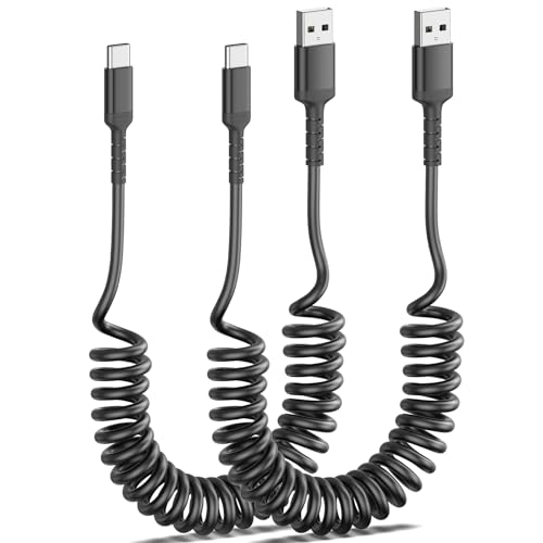 ULIFTUS Spiralkabel USB A auf USB C Kabel, 2 Pack Carplay Kabel & Datensynchronisation, Kurz Typ C Ladekabel Auto für Samsung Galaxy S20 S21 S22 S23 A51 Note10, Huawei, Xiaomi, Google Pixel von ULIFTUS