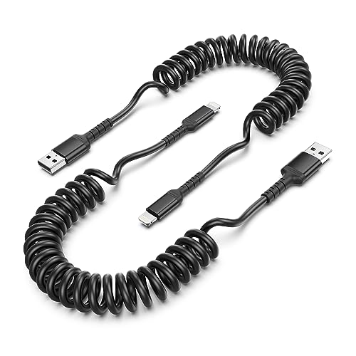 Spiralkabel USB A auf Lightning Kabel 2Pack, Spiralkabel USB iPhone Apple Carplay Kabel & Datensynchronisation, Kurz iPhone Ladekabel Auto iPhone14 /13/12 /11/Xs/XR/iPad/AirPods von ULIFTUS