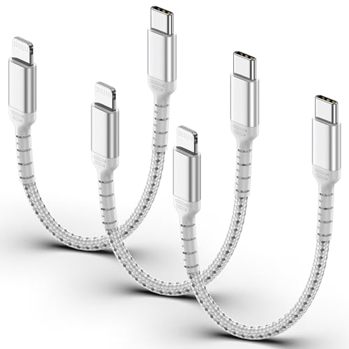 ULIFTUS USB C auf Lightning Kabel Kurz [20CM, 3Pack], 0.2M Nylon Typ C Lightning Ladekabel PD Power Delivery Schnellladekabel Kompatibel für Apple iPhone 14 13 12 11 Mini Pro Max Xs Xr X (Silber) von ULIFTUS