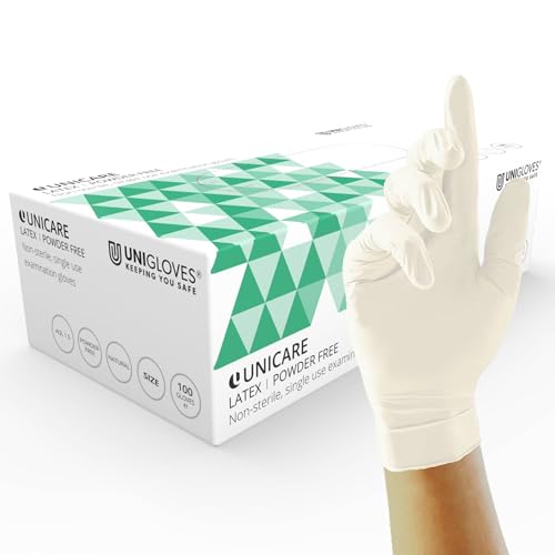 Unigloves Unicare Latex-Untersuchungshandschuhe, extra stark, nicht gepudert, Natur, Größe M, 100er-Packung, GS0013 von UNIGLOVES