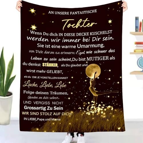 Kuscheldecke Flauschige Personalisierte Decke Geschenke An unsere Tochter, Super Weiche Flanelldecke für Tochter von Mama und Papa, Luftpost Positiv Ermutigen Decke Wohndecke Schlafdecke (Deutsch) von UOOYAA