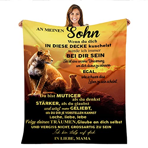 Kuscheldecke Personalisierte Decke An Meine Sohn,Mutter für Sohn Deutsche Nachricht Briefdecke Positiv Ermutigen Wohndecke für Couch Bett Tv-Decken Geschenk(Mutter zu Sohn C,150×200cm) von UOOYAA