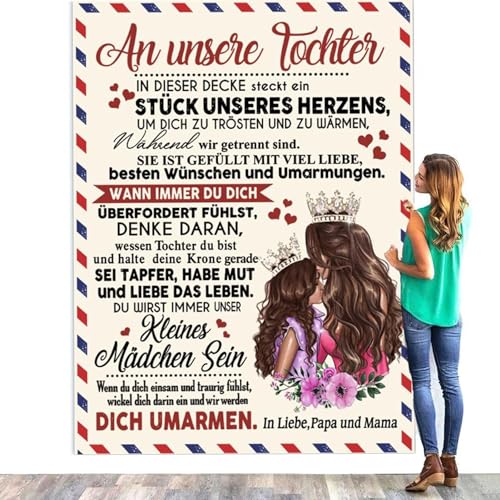 UOOYAA Kuscheldecke Personalisierte Decke An Meine Tochter,Eltern für Tochter Deutsche Nachricht Briefdecke Positiv Ermutigen Wohndecke für Couch Bett Tv-Decken Geschenk(Eltern zu Tochter,150×220cm) von UOOYAA