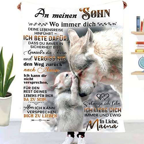 UOOYAA Personalisierte Kuscheldecke An Meinen Sohn von Mama, Deutsche Mama für Sohn Briefdecke Positiv Ermutigen Flauschige Wohndecke für Couch Bett (Mama zu Sohn C,150×200cm) von UOOYAA