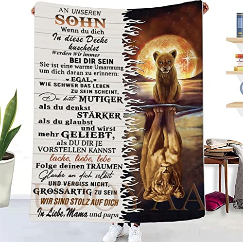 UOOYAA Personalisierte Kuscheldecke An unseren Sohn von Eltern, Deutsche Mama und Papa für Sohn Briefdecke Positiv Ermutigen Flauschige Wohndecke (Eltern zu Sohn A,150×220cm) von UOOYAA