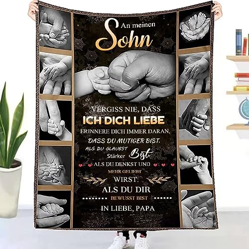 UOOYAA Kuscheldecke Flauschige Personalisierte Geschenke Decke für Meinen Sohn, Super Weiche Flanelldecke Wohndecke für Sohn von Papa, Positive Ermutigung und Liebe Sohn Fleecedecke, Deutsch von UOOYAA