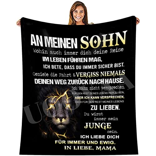 UOOYAA Kuscheldecke Personalisierte Decke An Meine Sohn,Mutter für Sohn Briefdecke Deutsche Luftpost Positiv Ermutigen Flanell Wohndecke für Sofa Bett Tv-Decken Geschenk (Mutter zu Sohn B,150×220cm) von UOOYAA