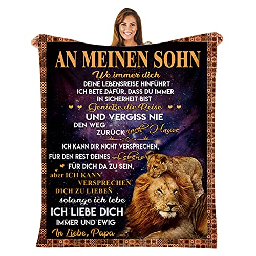 UOOYAA Kuscheldecke Personalisierte Decke An Meine Sohn,Papa für Sohn Briefdecke Deutsche Luftpost Positiv Ermutigen Flanell Wohndecke für Sofa Bett Tv-Decken Geschenk (Papa zu Sohn D,150×220cm) von UOOYAA