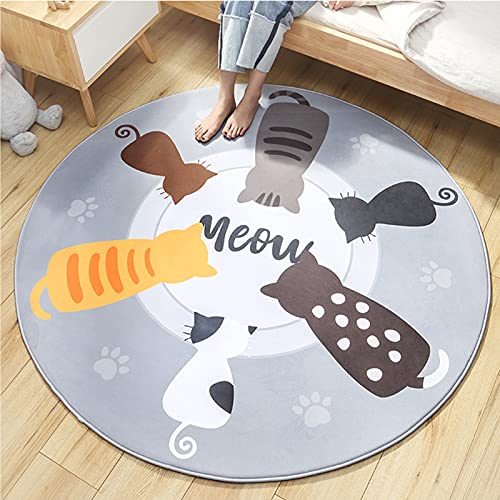 UOOYAA Runder Teppich kinderzimmer, Kurzflor Kinderteppich Moderne Katze Motive rutschfest Abwaschbar für Schlafzimmer Jugendzimmer Babyzimmer Spielteppich(B,Ø 110cm Rund) von UOOYAA