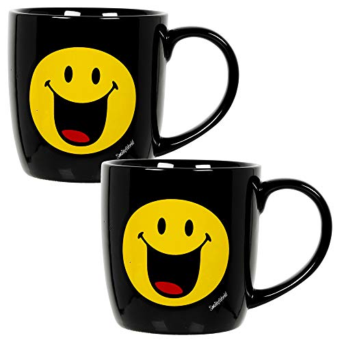 Set mit 2 schwarzen Kaffee- und Teetassen mit Smiley-Gesicht, Emoji-Design, 30 cl, in Geschenkverpackung von URBN-CHEF
