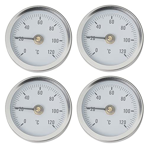 4St Edelstahl Rohrthermometer Anlegethermometer Heizungsrohr 0-120°C Heißwasserthermometer Bimetall Temperaturanzeige mit Aufsteckfeder 63mm Heißes Wasser Rohr Thermometer Zeigerthermometer für Rohre von URPIZY